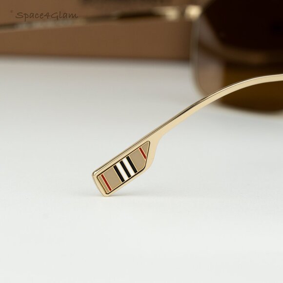 Burberry Women Sunglasses Gold Brown Polarized Rectangular BE3130 110983 NEW - Picture 6 of 10